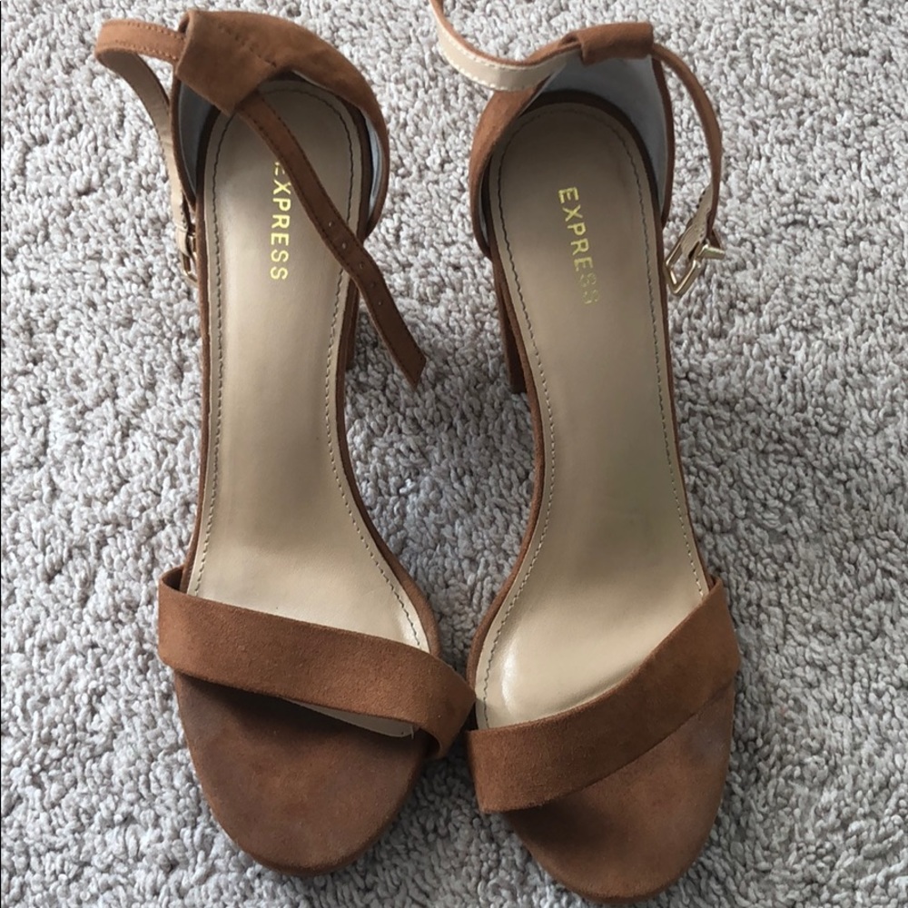 Tan/Brown suede open toe heels